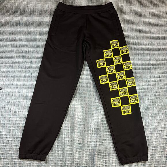 Chinatown Market Black Sweatpants Checkered Patch Mens Sz L New - Picture 1 of 5